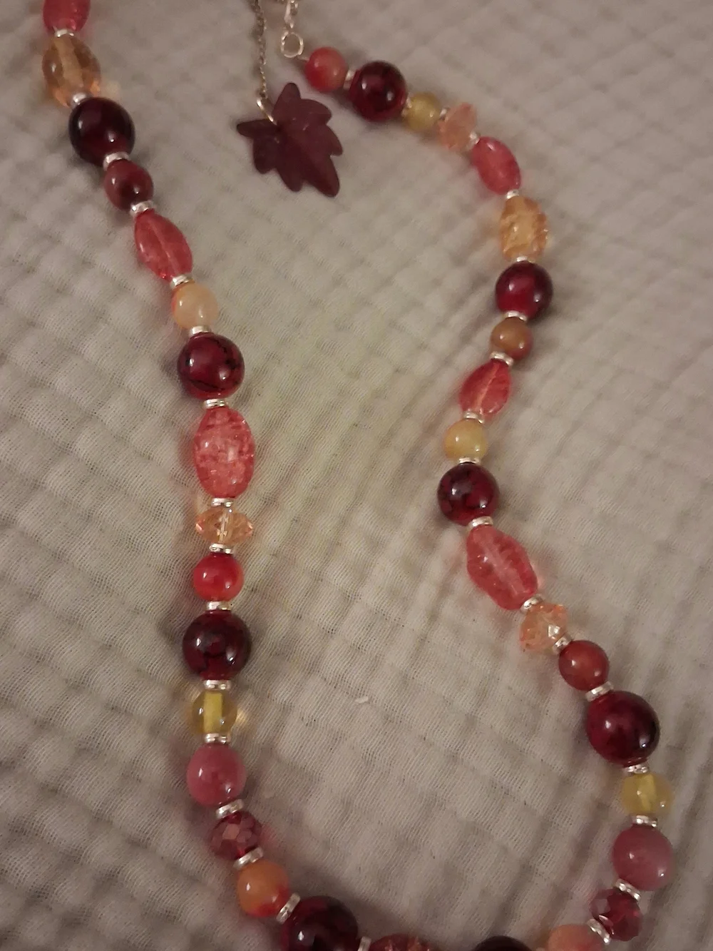 Handcrafted Warm Autumn Red and Amber Beaded Women’s Necklace